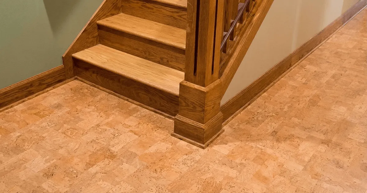 End of a staircase with cork flooring in Miami, FL