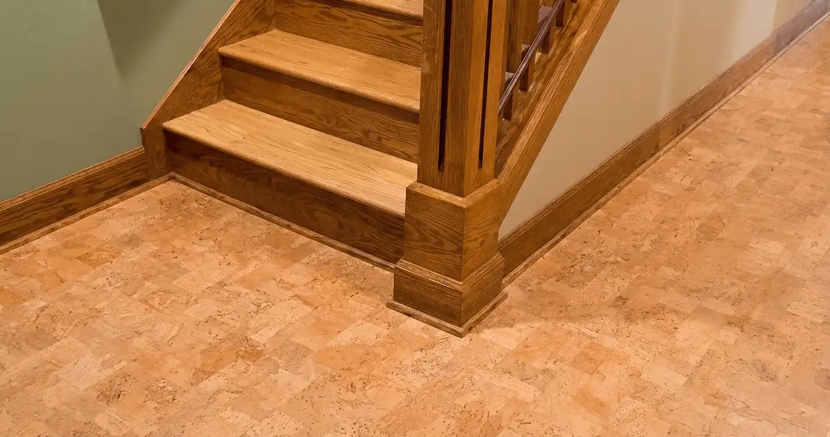 End of a staircase with cork flooring in Miami, FL